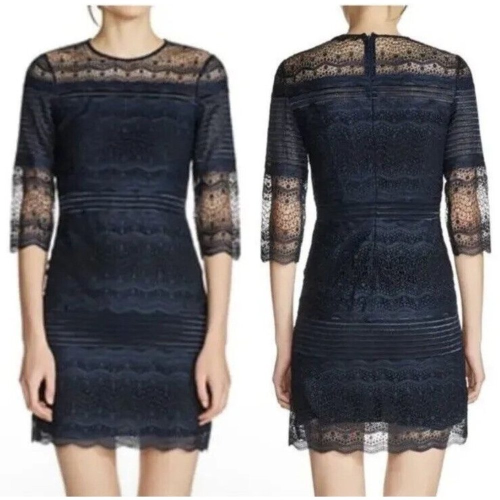 NWT Maje Mini Dress Rizzie Marine Navy Lace Women’s 1-SMALL Sheath $495!